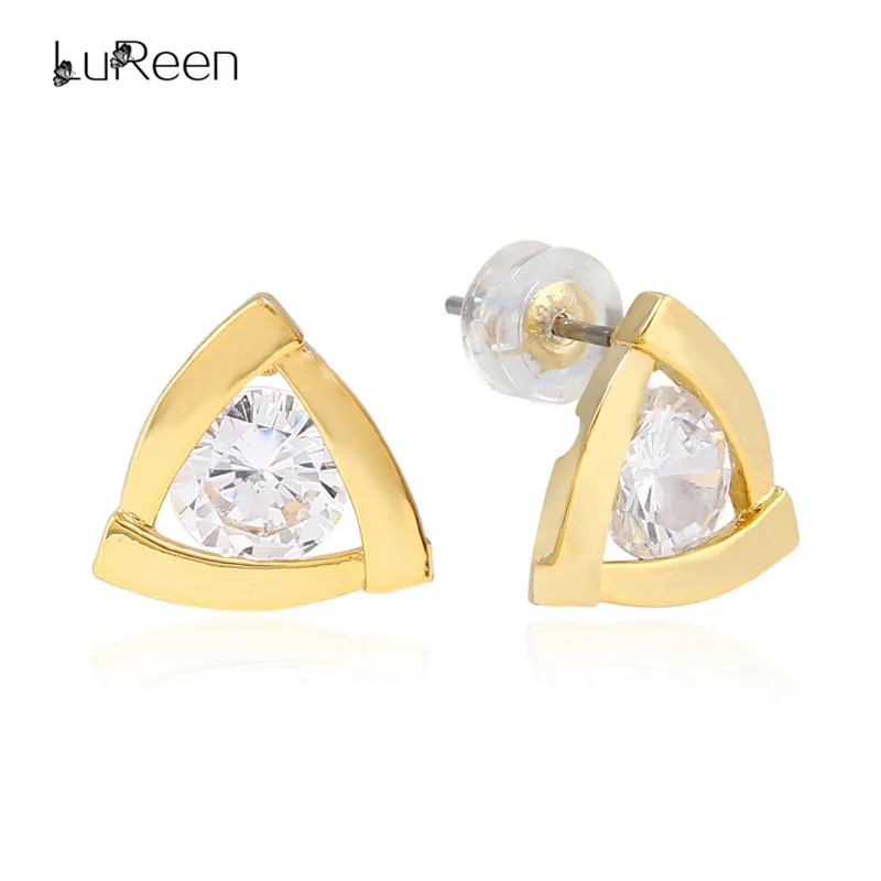 

LuReen CZ Zirconia Triangle Stud Earrings For Women Fashion Geometric Gold Silver Color Earring Mens Jewelry Gift WGEH1017