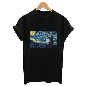 

2019 Tumblr Van Gogh Art Print Women Tshirt Summer Short Sleeve O-neck Harajuku Tee Shirt For Femme 4 Colors 5 Size Dorpship