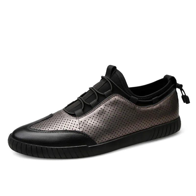

New high quality autumn Breathable Genuine leather Gold sport plate shoes men Size 38~48 comfortable Drive a car shoes men