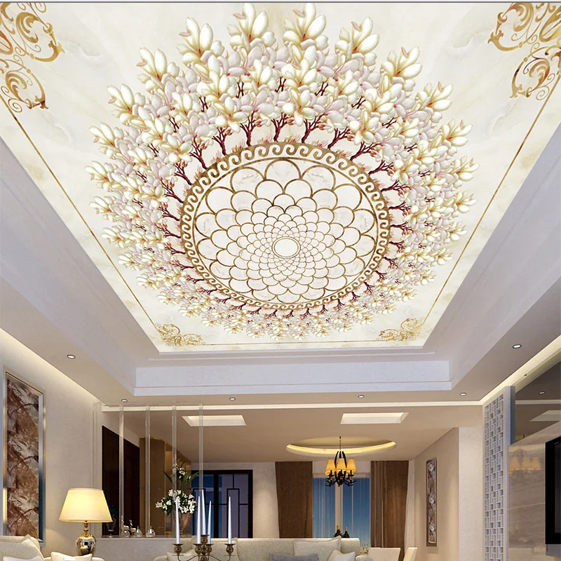 

European Style Luxury Wallpaper 3D Stereo Orchid Imitation Color Carved Stone Wall Cloth Living Room Hotel Ceiling Murals Decor