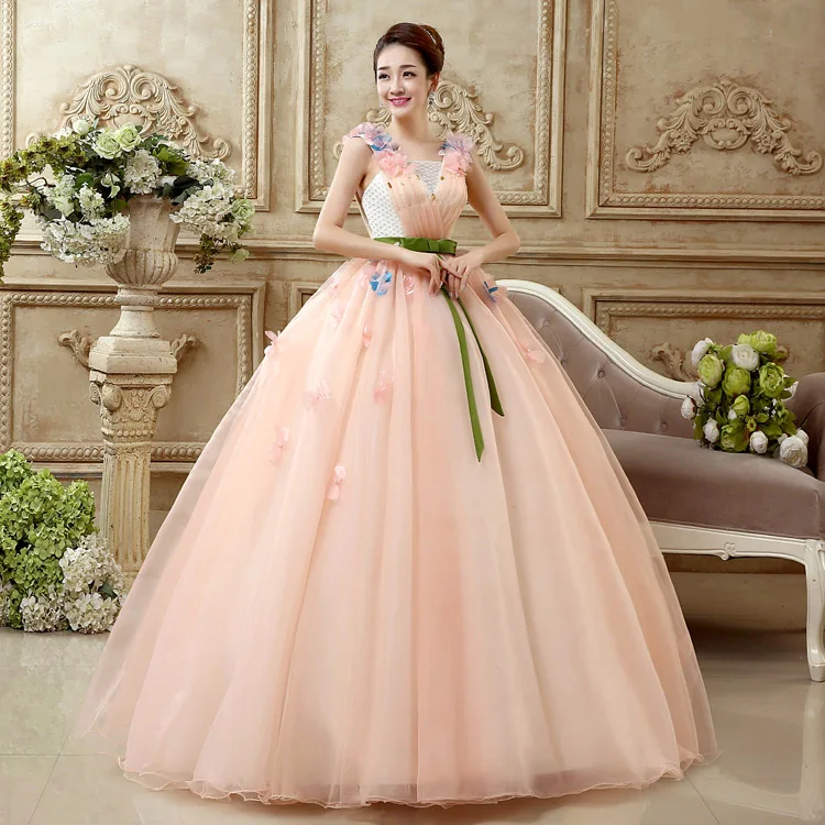 Free shipping flowers tank shoulder black lace up pink women ball gown