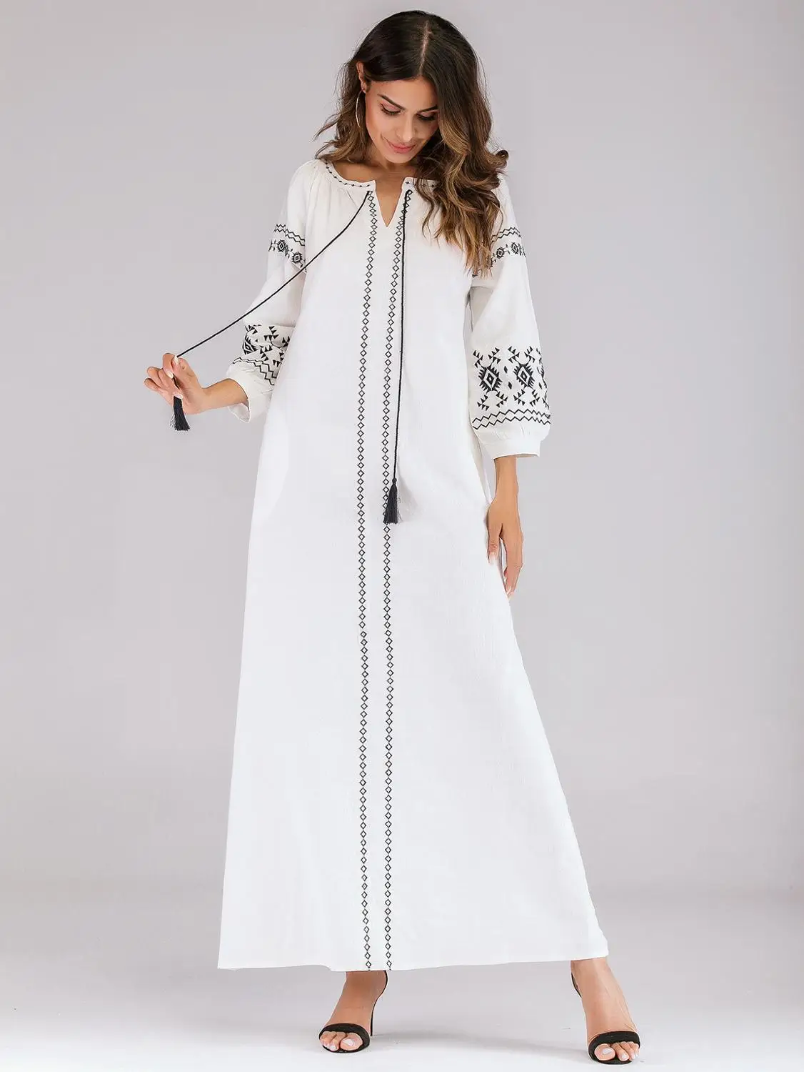 Женское длинное платье с вышивкой Abaya этнические вечерние Макси Платья на