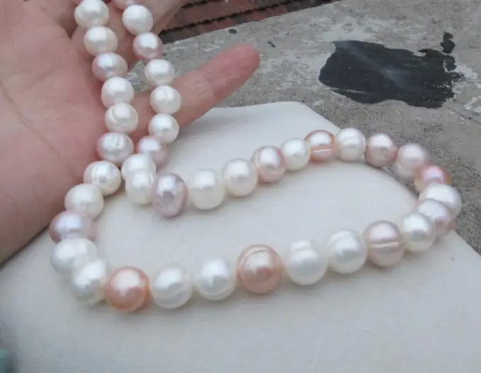 

18inch 11-12mm White&Purple south sea pearl Necklace 925silverclasp