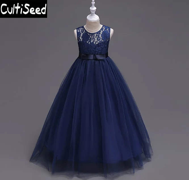 

Girls High Waist Lace Princess Party Dress Clothes Kids Solid Color Sleeveless Mesh Long Dresses Flower Girls Dress