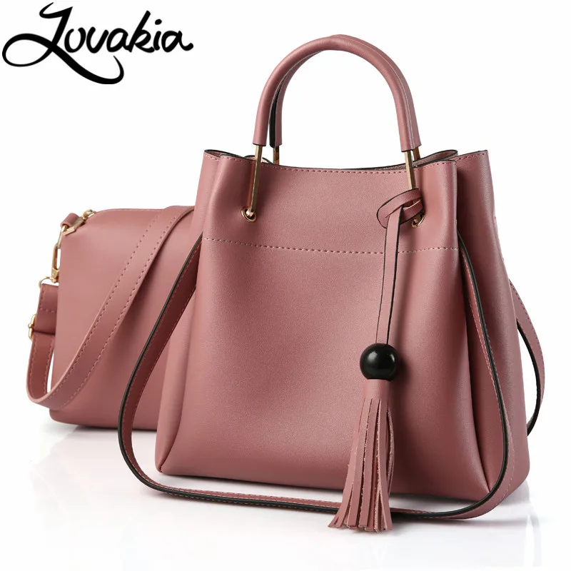 

LOVAKIA 2017 New Women Bags Fashion PU Leather Handbags Bucket Casual Women Messenger Bags Luxury Designer Tote Bolsa 2 pcs/set