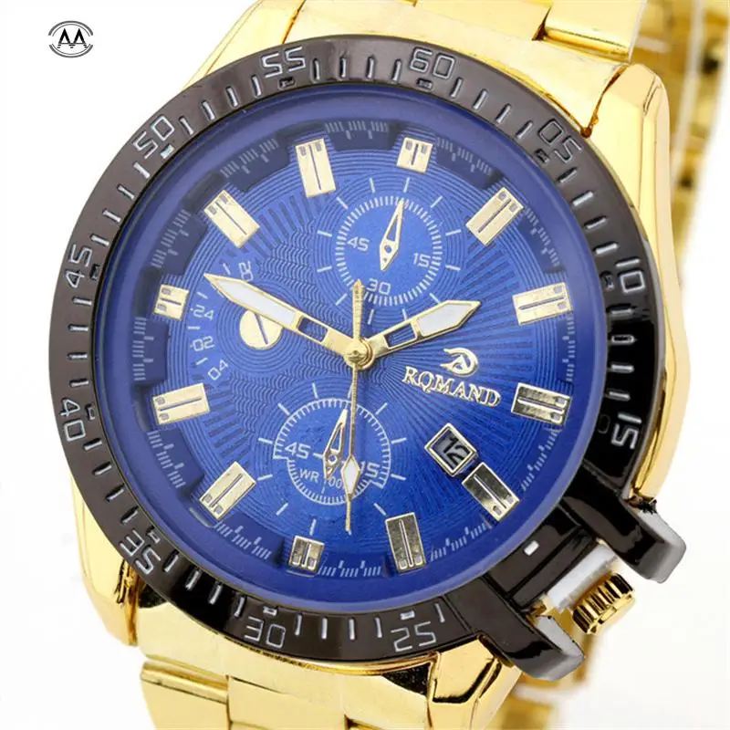 Reloj Mujer 2018 Роскошные мужские часы с черным циферблатом и золотым из нержавеющей