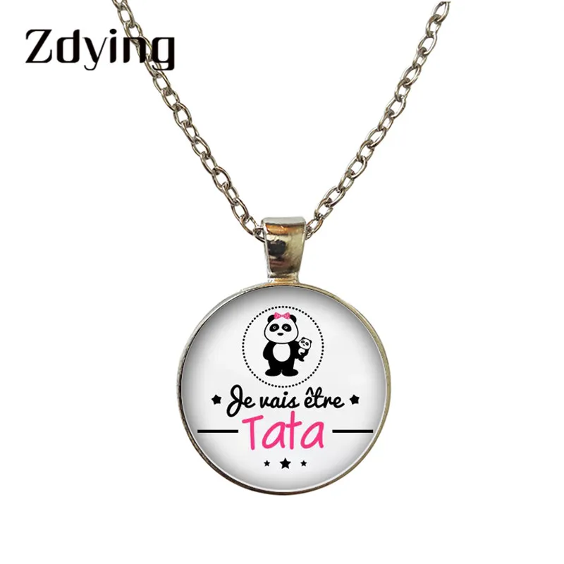 ZDYING Je T'aime Necklace 25mm Glass Cabochon French Letter Pendant Long Chain Jewelry Women Gifts TA003|Ожерелья с подвеской| |