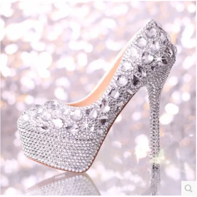 Rhinestone 14cm Diamond High heels Platform princess dress shoes formal