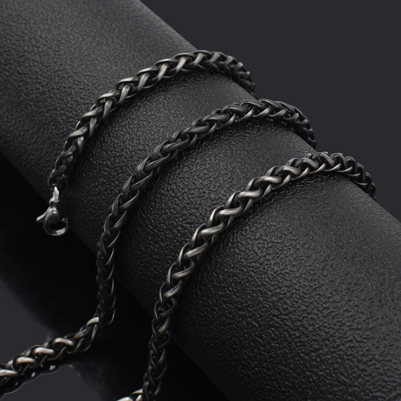 

CHIMDOU 4mm Vintage Black Stainless Steel Necklace Chain Wheat Link Chain Men Gift Jewelry Length 24inch new arrival