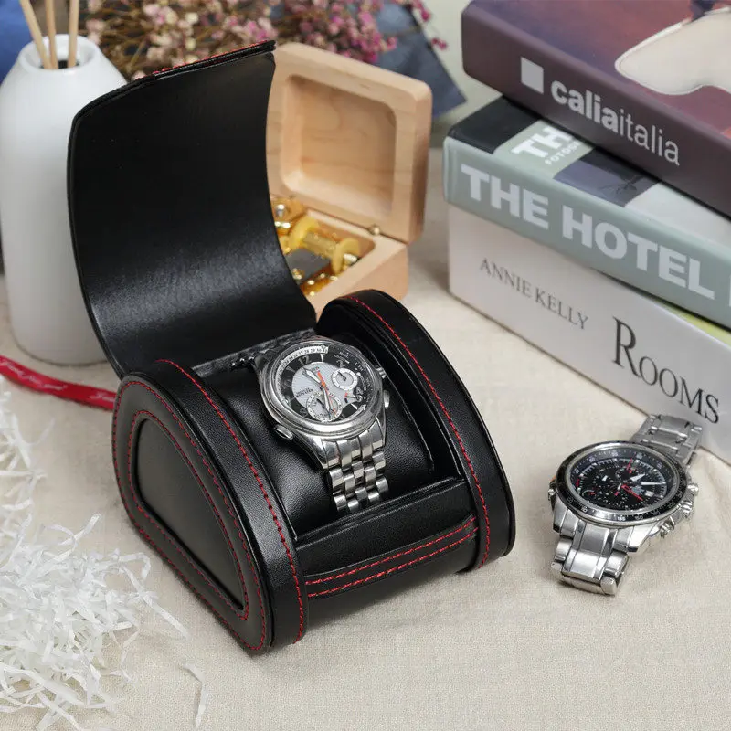 

Top Quality Black Leather Watch Storage Boxes Case Mens Mechanical Watch Travel Package Case New Jewelry Women Gift Box
