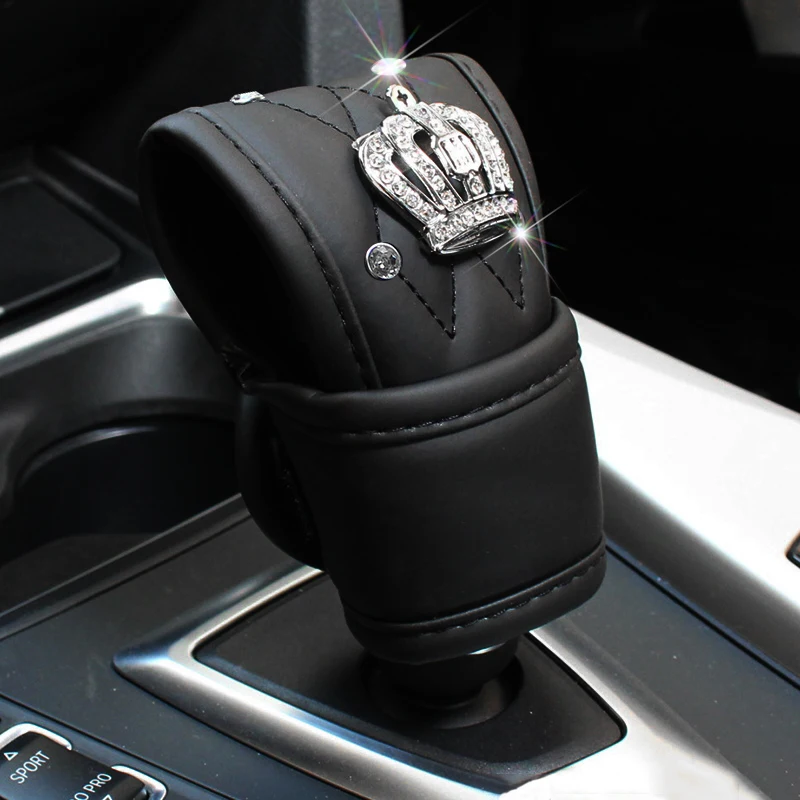Ladycrystal-PU-Leather-Rhinestone-Crown-Gear-Stick-Cover-Handbrake-Cover-Women-Girls-Ladies-Car-Styling-Gear