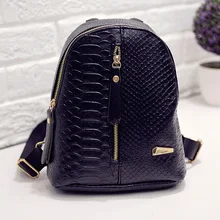 2016 mode petit femmes sac à dos noir sac à dos serpentine pu cuir femmes du shopping sac à main voyage sac d’école des élèves à dos