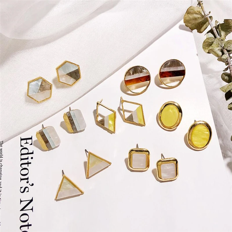

Japanese Korean New Trendy Candy Color Round Square Big Stud Earrings For Women Statement Geometric Earring WNW128
