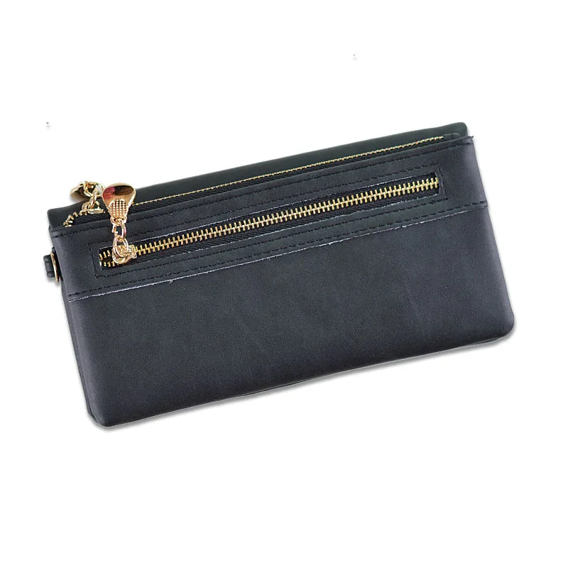 Women Long Wallet Quality Matte PU Leather Solid Coin Purse Luxury Double Zipper Clutch Money Bag Phone ID Credit Card Holder 6