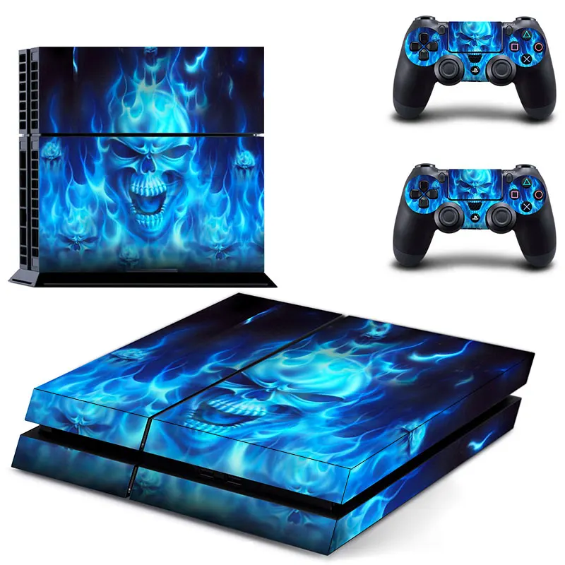 

new blue fire skull Decal PS4 Skin Sticker For Sony Playstation 4 Console protection film +2Pcs Controllers 3 patterns