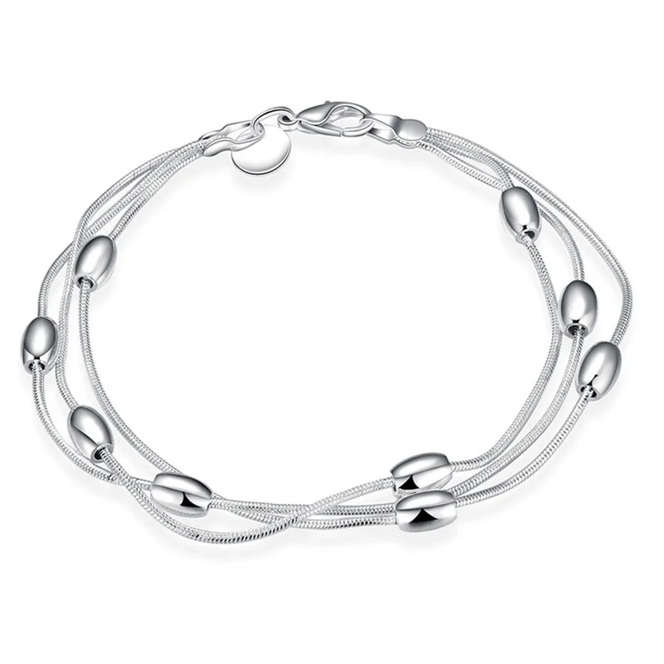 New arrival 2018 Charm Adjustable Silver Plated Bracelets Lady Three-line Light Bead Chain Gift Girls Birthday Presents (2)