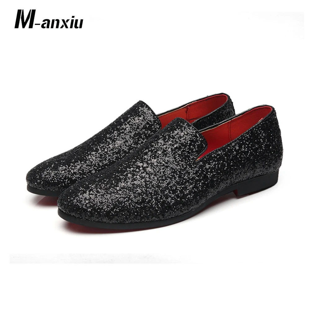 M Anxiu Luxury Shining Sequin Doug Shoes Men Red Bottom Flat Plus Size Wedding Party Casual Black Golden 2018 New huismerk kopen in de aanbieding M Anxiu Luxury Shining Sequin Doug Shoes Men Red Bottom Flat Plus Size Wedding Party Casual Black Golden 2018 New huismerk kopen in de aanbieding