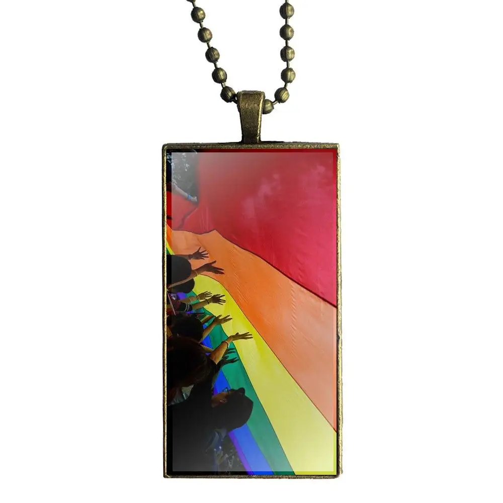Gay lesbies Pride Lgbt Радужный Флаг художественная стеклянная подвеска ожерелье ручной работы половина кулон прямоугольное ожерелье для школьниц макси - Окраска металла: as picture