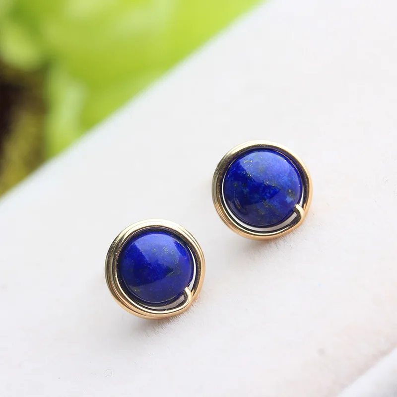 Серьги-гвоздики PINJEAS Lapis lazuli, минималистичные серьги ручной работы, серьги в виде проволоки, подарок подружки невесты на день рождения