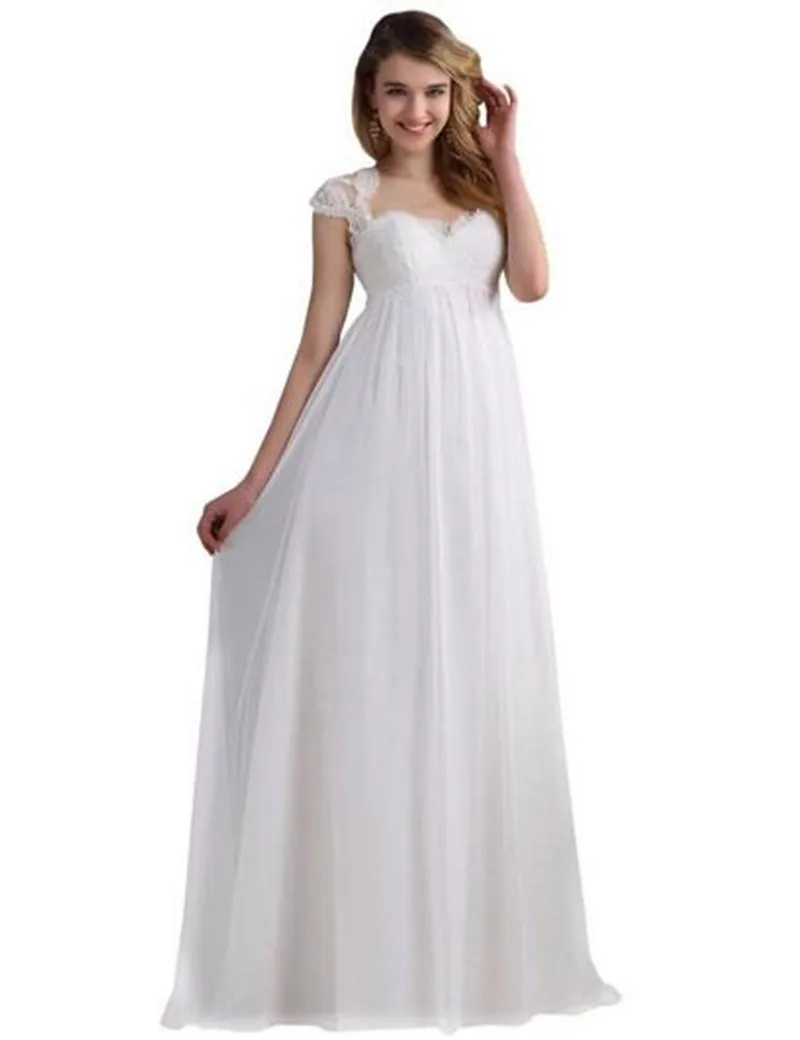 2016 New Long Lace Maternity Wedding Dresses Cap Sleeve
