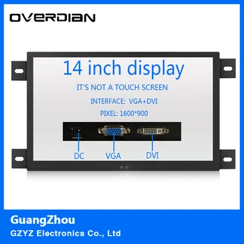 

14" VGA/DVI Interface Industrial Control Lcd Non-Touch Monitor Metal Shell Black Embedded Frame1600*900 Monitor for Computer