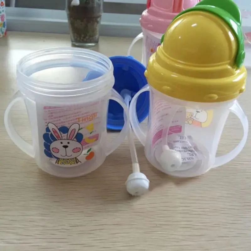 Baby's Feeding Water Cup Bottle Sippy Cups With Handles Cute Cartoon Kids PP Straw 150ml  Bottle
