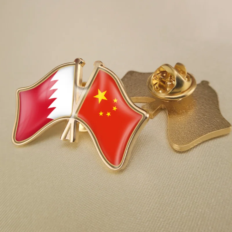 

China and Bahrain Crossed Double Friendship Flags Lapel Pins