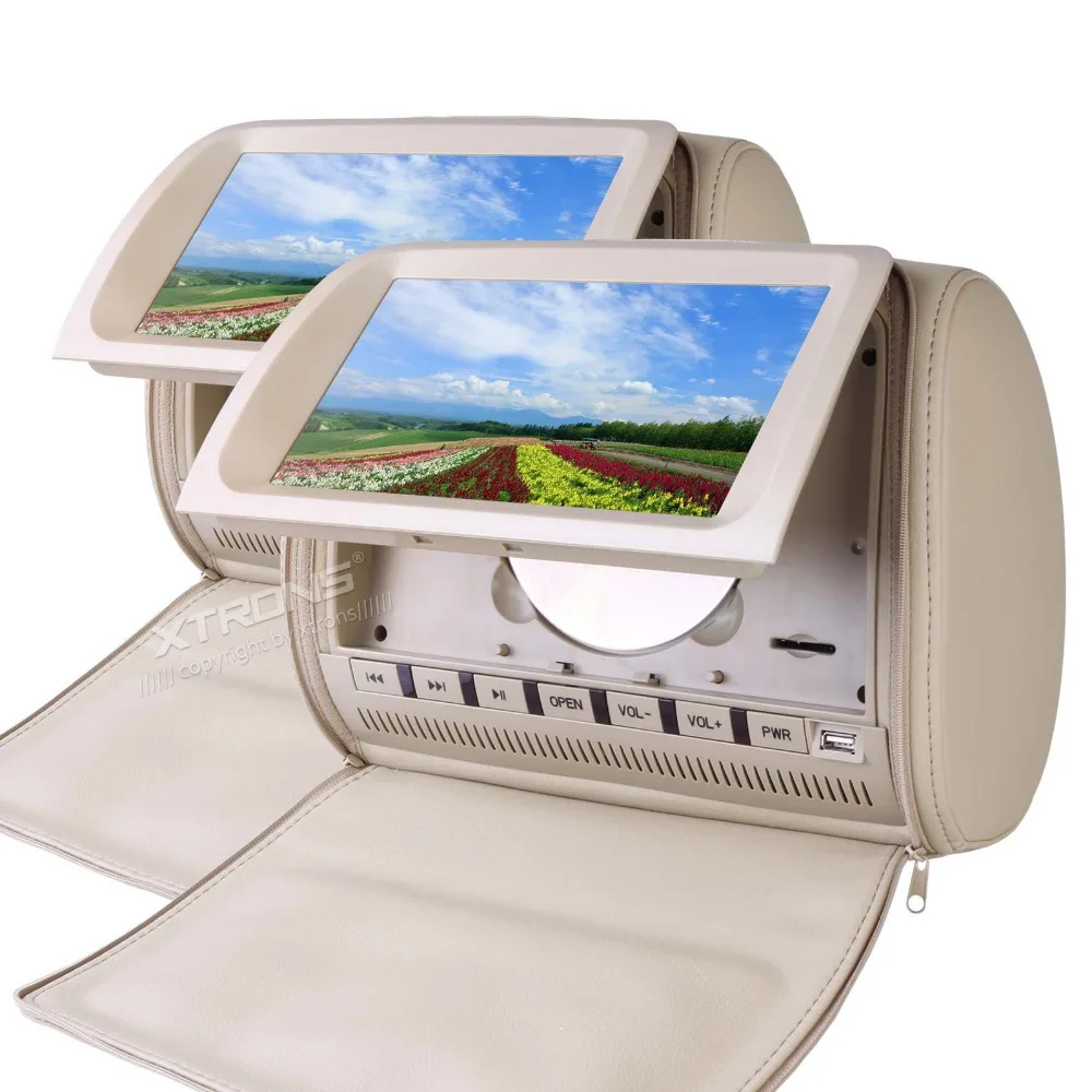 Discount 2x9" Beige Color (Black & Grey Optional) Headrest Car DVD Car Headrest Monitor with DVD Buit-in Speaker 3