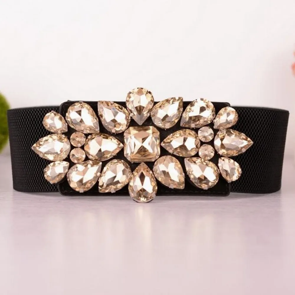 

Fashion Woman Cummerbunds Corset Belts Crystal Buckle Elastic Waist Belt for Women Stretch Waistband Cinch cinturon ancho mujer
