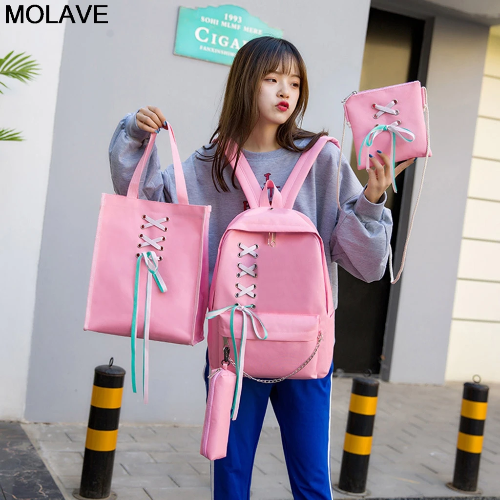 

MOLAVE Backpacks Backpack Womens Canvas 4pcs/set Female bolsos Teenager Girls Shoulder Bag Female Student School Bags Travel Bag