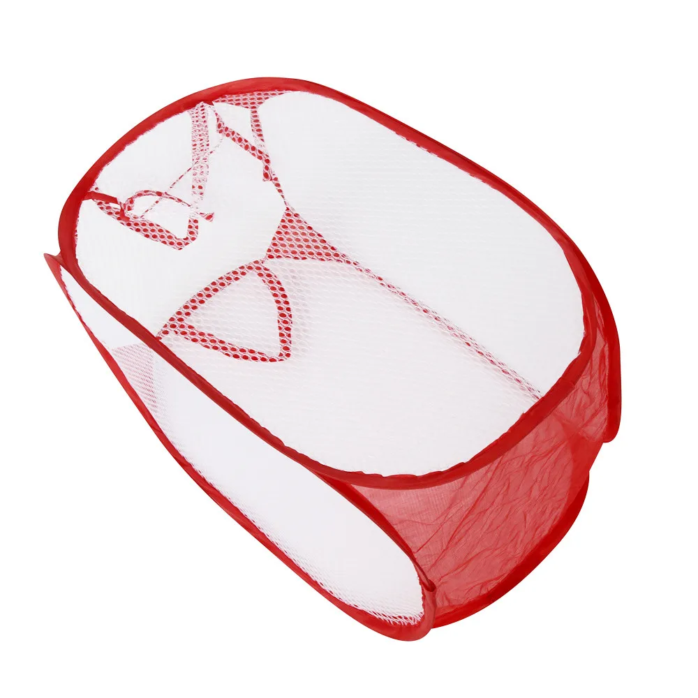 New Foldable Up Washing Clothes Laundry Basket Bag Hamper Mesh Storage Dirty Clothing Storage Basket Storage Organizer