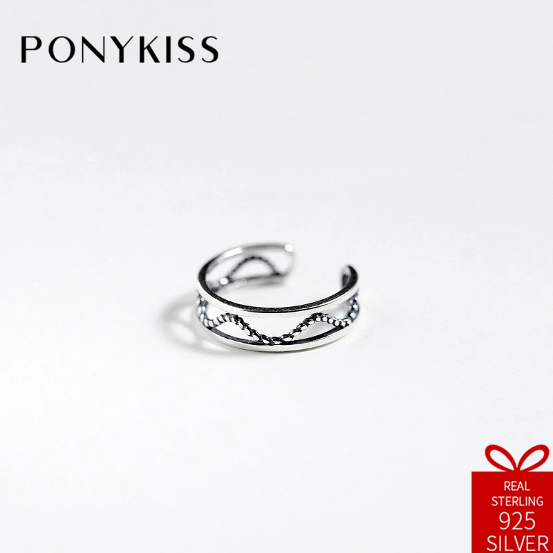 PONYKISS Винтаж 100% 925 тайский серебряный регулируемое отверстие твист плетеное