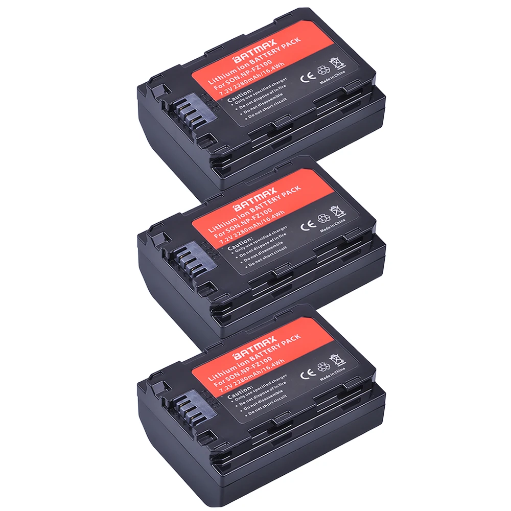 Batmax 3pc 2280mAh NP FZ100 NP FZ100 Battery for Sony NPFZ100, BC QZ1 Alpha 9, A7RIII, ILCE 7RM3