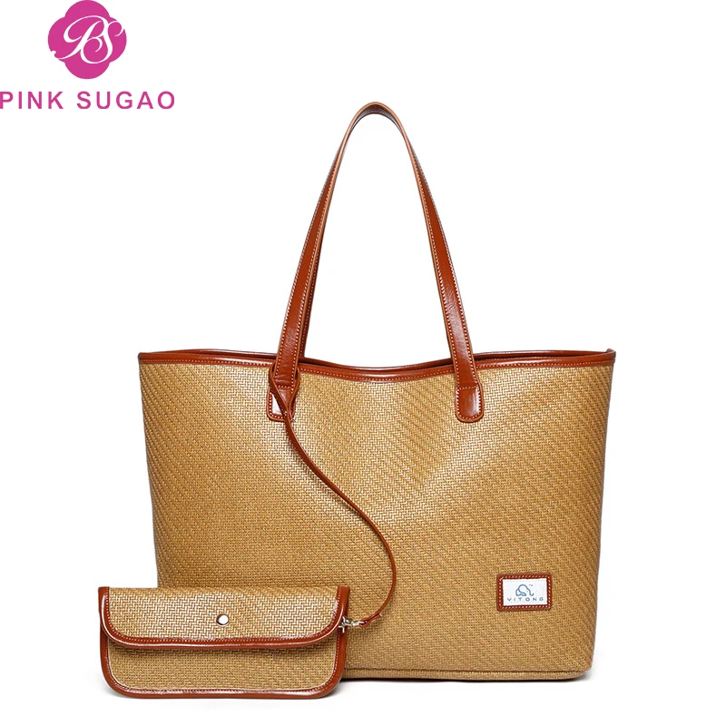 

Pink sugao luxury handbags women bags designer shoulder handbags 2019 new fashion straw tote bag large capacity handbag handmade