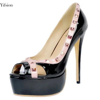 

Olomm Hot Women Platform Shiny Pumps Sexy Stiletto High Heels 15cm Shoes Gorgeous Peep Toe Prom Shoes Women Plus US Size 4-15