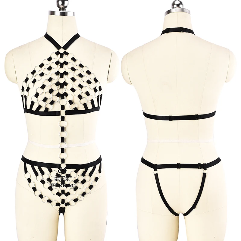 

Sexy Lingerie Pastel Goth O-Ring Body Harness Bondage Punk Pole Dance Erotic Cage Bra Fetish Panties Harness Belt Set