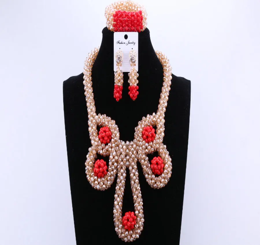 

2018 New Red Green Crystal Wedding African Beads Jewelry Sets Indian Handmade Jewelry Bridesmaid Jewelry Sets Free Shipping