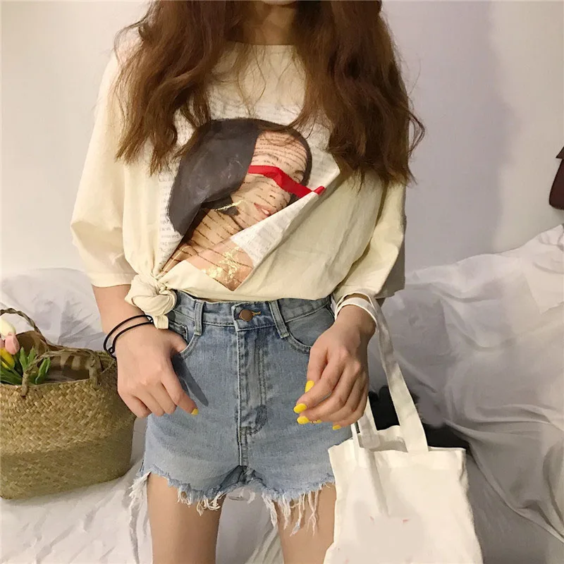 New high-waisted jeans for springsummer 2019 slim irregular wide-leg trousers and Korean baggy shorts for women's wear (6)