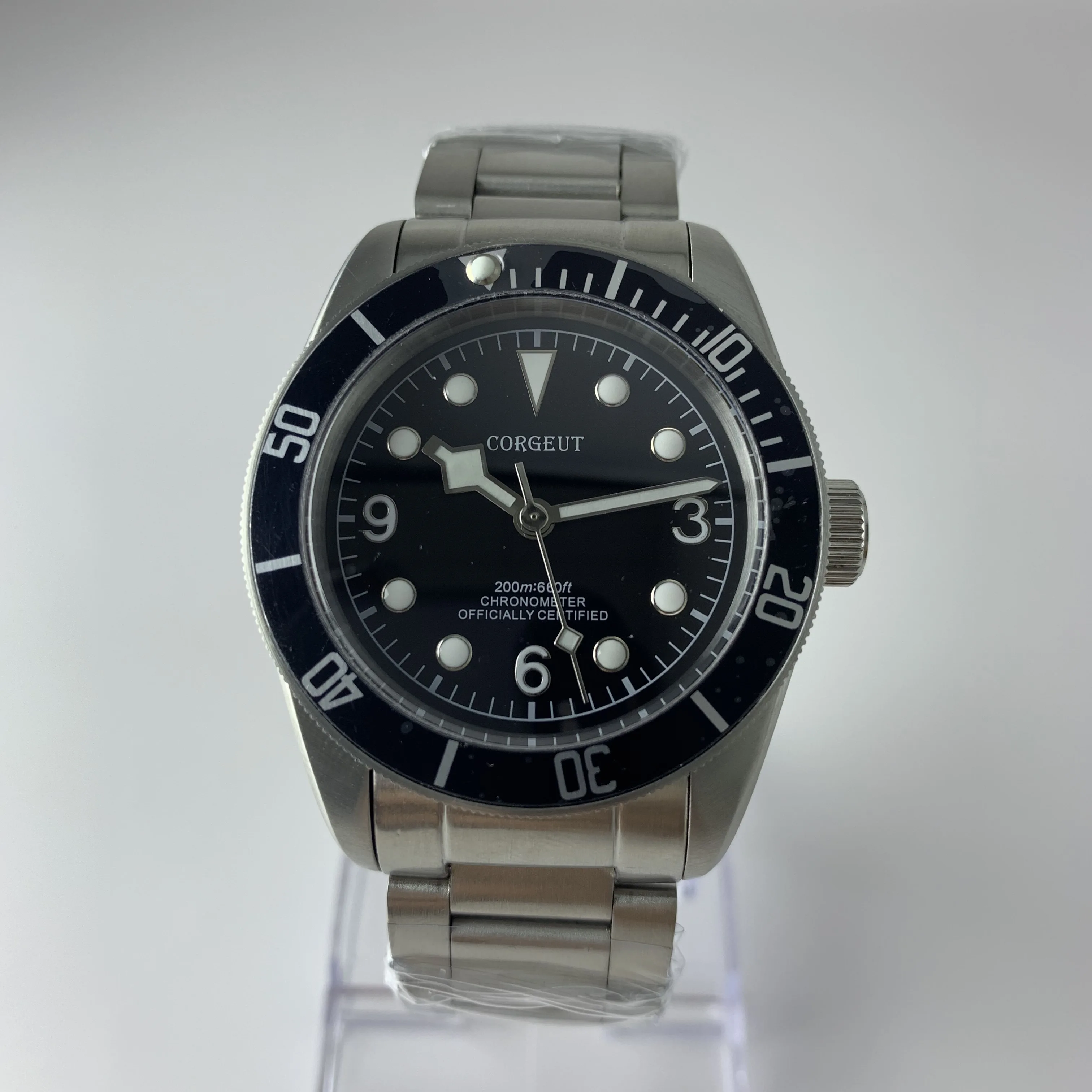 

Corgeut Luxury Brand Mechanical Watch Schwarz Bay Automatic Military Sport Swim Clock Leather Mechanical Watch Men's A1