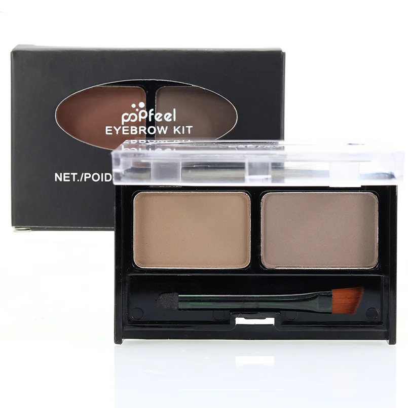 

POPFEEL Brand Double Color Eyebrow Powder Palette with Brush Professional Eyes Makeup Natural Long Lasting Eyebrow Enhances Set