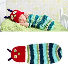 Новорожденный ежемесячный ребенок фото реквизит наряды вязаная шапочка комплект гусеницы для мальчиков и девочек фотосъемка