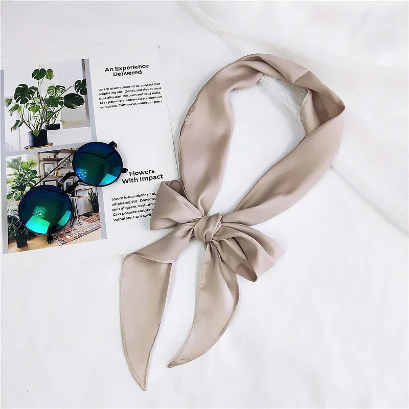 Gray Women Fashion Ribbon Silk Scarf Beautiful Solid Design Girls Neckerchief Hair Band Bag Handle Wraps Small Neck Scarves - Цвет: Gray