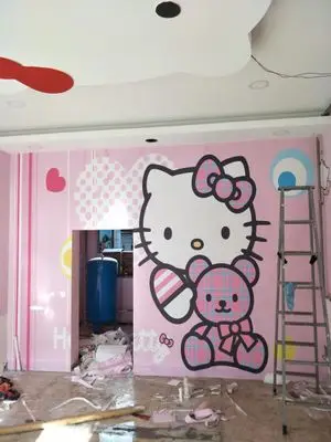 Детская комната обои розовая девочка детская спальня прикроватный фон настенная бумага Привет милый кот мультфильм принцесса большая фреска 3d