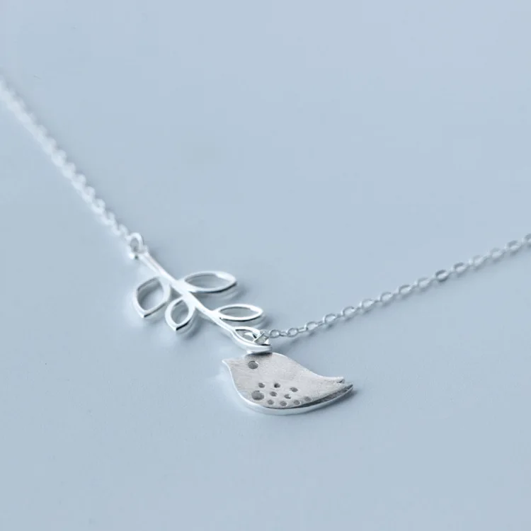 

New 925 silver flower branch bird necklace female models clavicle necklace