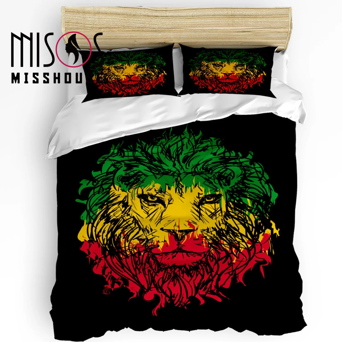 

MISSHOUS Bedding Sets Cartoon Rasta Lion Home Textile 3pcs Duvet Cover Set Comforter Cover Pillowcases