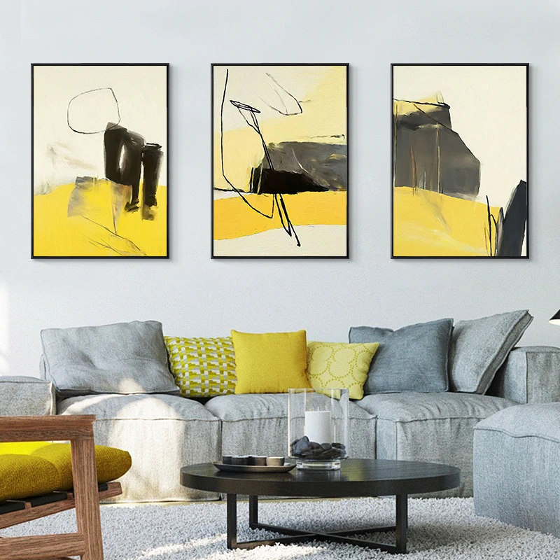 

Nordic Minimalist Creative Imagine Black Yellow Canvas Painting Abstract Print Poster Wall Art Pictures for Living Room Decor