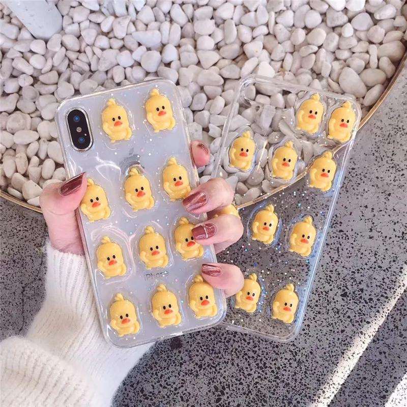 

Cute 3D Star Duck Flower Fundas for Iphone Xs Max Case Bling Drop Glue Back Cover for Iphone 8 7 6 6s Plus X Xr Case Bumper Etui