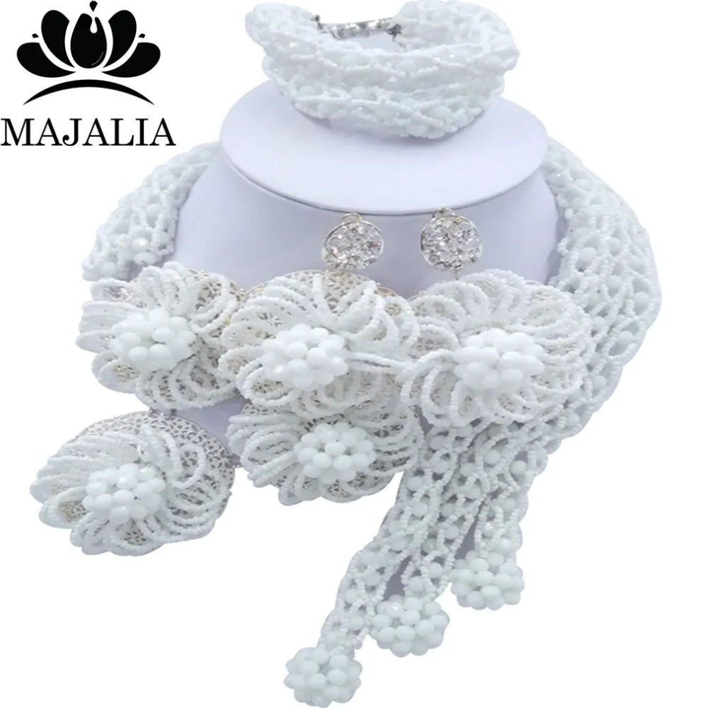 

2017 Fashion african beads jewelry set white Nigeria Wedding Crystal necklace Bridal Jewelry sets Free shipping VV-076