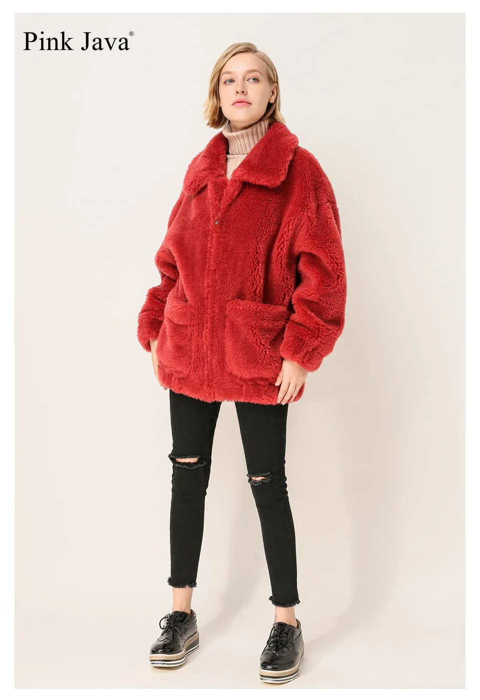Cheap PINK JAVA QC1867 new arrival free shipping real sheep fur coat  camel teddy coat over size winter women coat  dress fashion warm 14