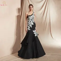 Черные кружевные вечерние платья 2019 аппликация из белого кружева Жемчуг Русалка элегантные, на одно плечо длинным шлейфом мать невесты